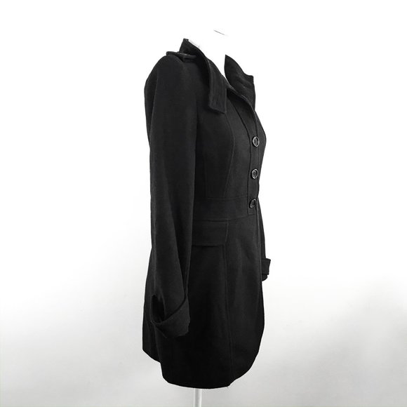 ZARA BASIC • Wool Button Up Collared Black Topcoat - Picture 2 of 8